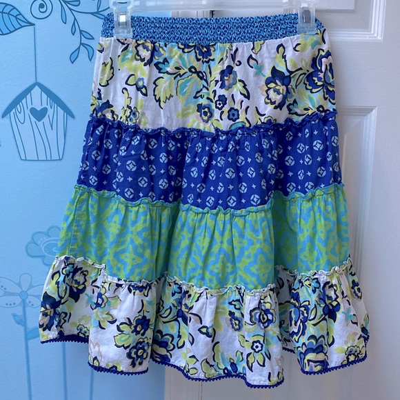 Girl’s Vintage PLACE 2007 Long Blue Green White Tiered Boho Circle Skirt Size 10 - Picture 3 of 9